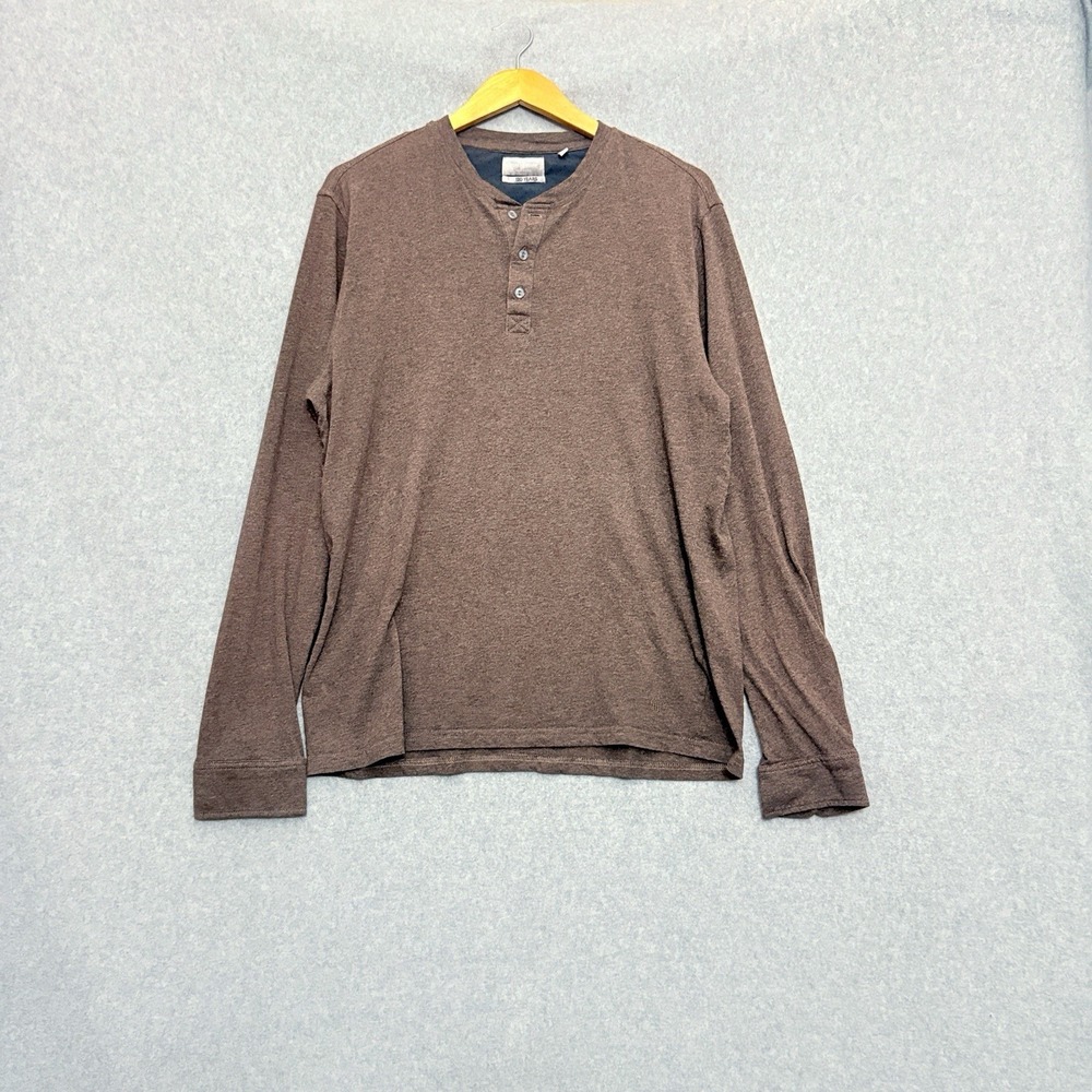 HICKEY FREEMAN New York‎ Brown 120yr 3-Button Henley Long Sleeve Tee Large Top